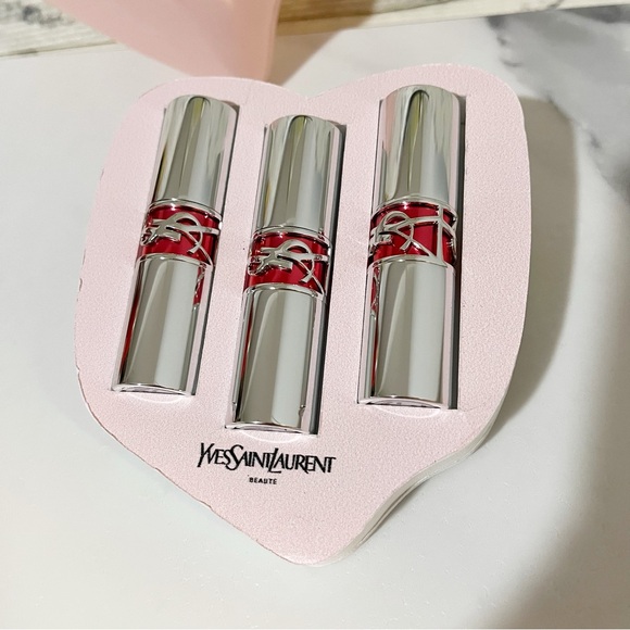 YSL Exclusive Candy Glaze 3 Full Size Lip Set & Pink Jelly Heart Pouch / Clutch - Picture 6 of 17